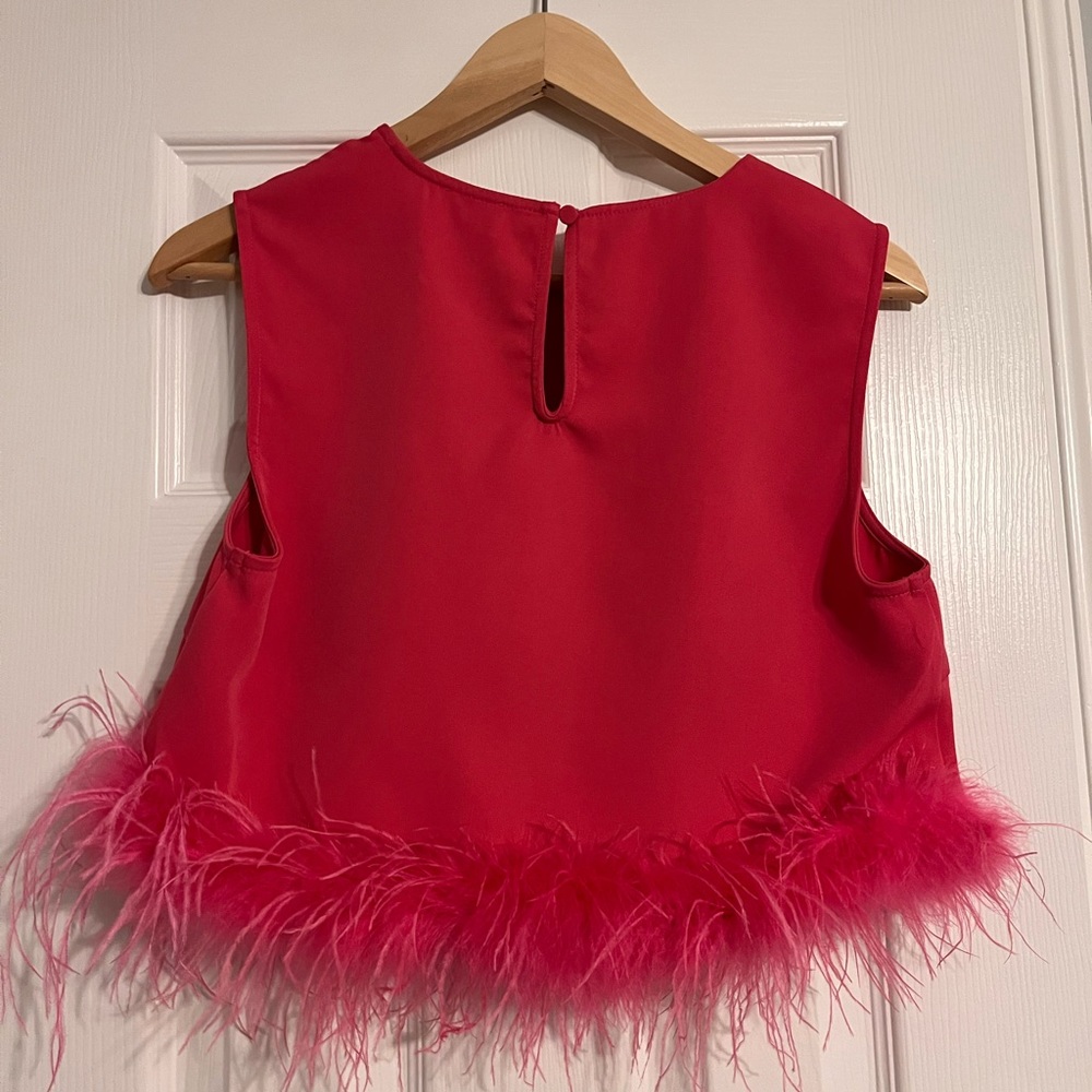 Size Medium Lelis Pink Feather Crop top (New without tags) - Picture 2 of 4